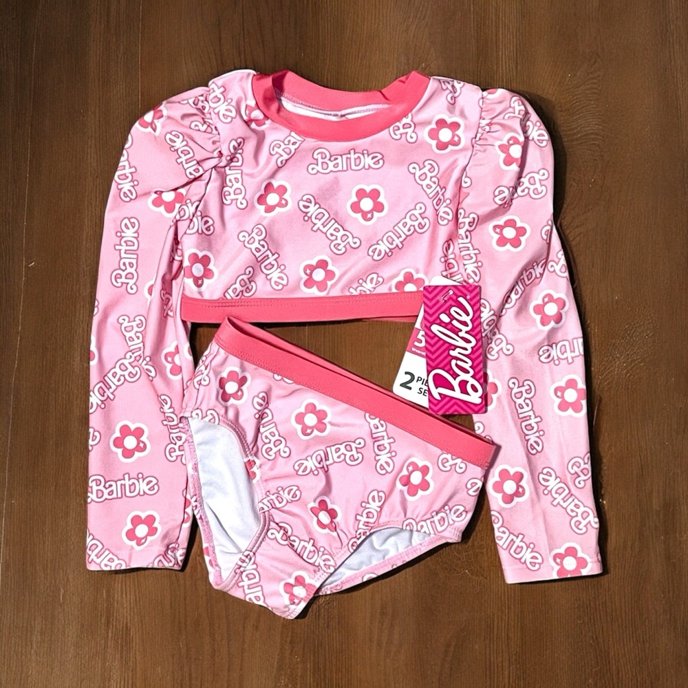 New girls pink Barbie two piece swimsuit